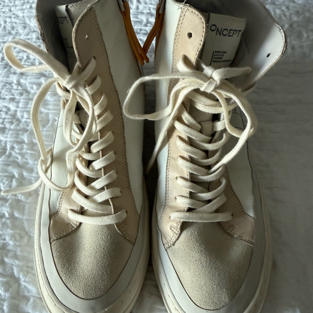 Stylish Oncept White and Tan High-Top Sneakers - Picture 5 of 11